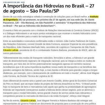A Importância das Hidrovias no Brasil – 27 de agosto – São Paulo/SP -IndustriAtividade