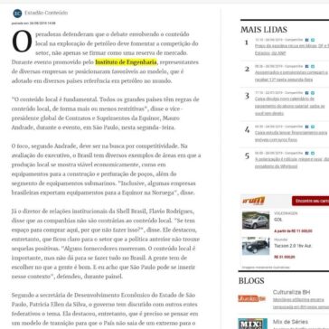 Conteúdo local em petróleo deve focar competição, dizem executivos -Estado de Minas (Online)