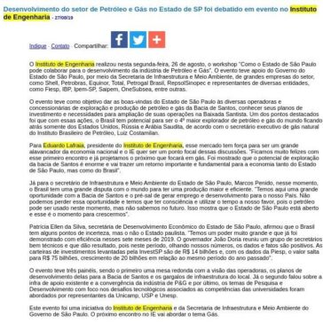 Desenvolvimento do setor de Petróleo e Gás no Estado de SP foi debatido em evento no Instituto de Engenharia- JorNow