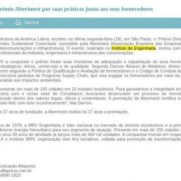 MRV recebe Prêmio Aberimest por suas práticas junto aos seus fornecedores- Maxpress Net