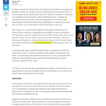 Equinor planeja elevar produção de petróleo no Brasil- UOL