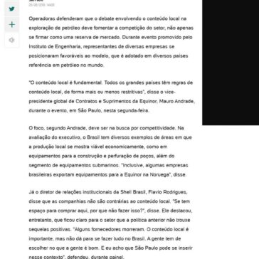 Conteúdo local em petróleo deve focar competição, dizem executivos- BOL Notícias