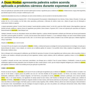 A Duas Rodas apresenta palestra sobre acerola aplicada a produtos cárneos durante expomeat 2019 – Aditivos & Ingredientes