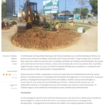 Revitalização da “Praça do Pastel” chega à etapa final, no Jd. Nossa Senhora de Fátima- Hortolândia Início