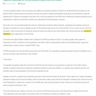 Equinor planeja elevar produção de petróleo no Brasil- Paranoá Energia