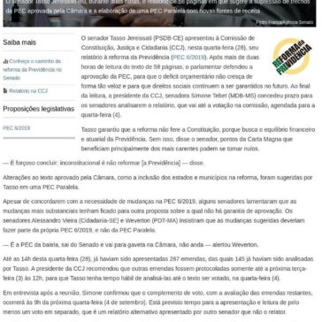 Relatório de Tasso à PEC da Previdência é lido na CCJ. Votação será 4 de setembro – Senado Notícias