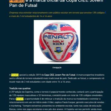 Penalty é a marca oficial da Copa CIEE Jovem Pan de Futsal -Poliesportivo