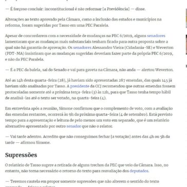 Relatório de Tasso à PEC da Previdência é lido na CCJ. Votação será 4 de setembro- O Verídico