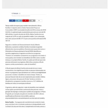 Tempo médio de espera para receber mensalmente o Bolsa Família- Mix Vale