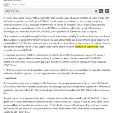 Equinor planeja elevar produção de petróleo no Brasil- A Tarde (On-line)