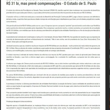 Relator desidrata reforma da Previdência em R$ 31 bi, mas prevê compensações- Sindepresstem