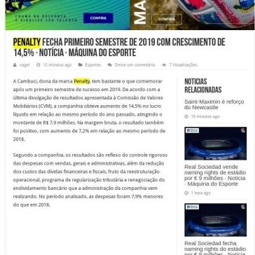 Penalty fecha primeiro semestre de 2019 com crescimento de 14,5%- Dica do Tio