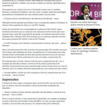 Relatório de Tasso à PEC da Previdência é lido na CCJ. Votação será 4 de setembro Fonte: Agência Senado- A Tribuna de União
