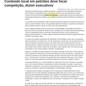 Conteúdo local em petróleo deve focar competição, dizem executivos -Tribuna do Interior