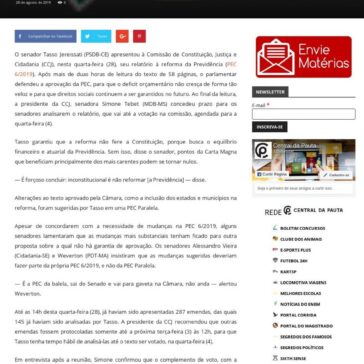 Relatório de Tasso à PEC da Previdência é lido na CCJ. Votação será 4 de setembro- Central da Pauta