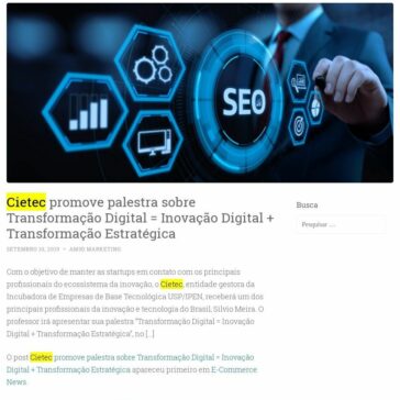 Cietec promove palestra sobre Transformação Digital = Inovação Digital + Transformação Estratégica- AM3D Marketing