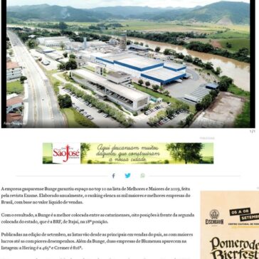 Empresa de Gaspar entra no top 10 das maiores do Brasil da revista Exame; Blumenau emplaca duas empresas- O Município Blumenau