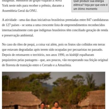 Os indígenas premiados na ONU por produtos que geram renda e mantêm floresta em pé- Época Negócios (Online)