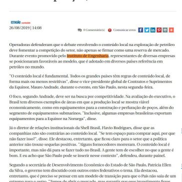Conteúdo local em petróleo deve focar competição, dizem executivos- Diário do Grande ABC (On-line)