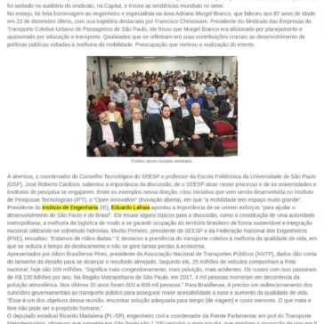 Perspectivas e soluções à mobilidade urbana em debate- SEESP