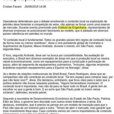 Conteúdo local em petróleo deve focar competição, dizem executivos- Guarulhos Web