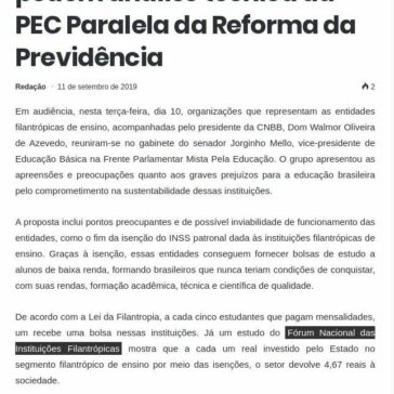 Entidades filantrópicas pedem análise técnica da PEC Paralela da Reforma da Previdência – Rede Excelsior
