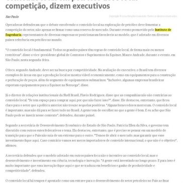 Conteúdo local em petróleo deve focar competição, dizem executivos- Folha de Valinhos