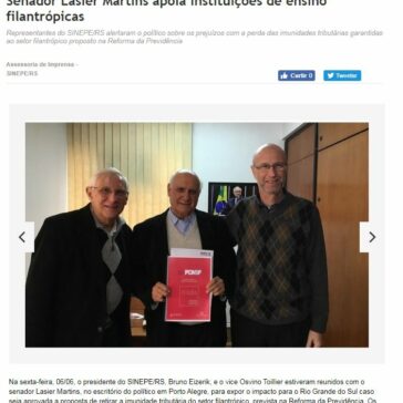 Senador Lasier Martins apoia instituições de ensino filantrópicas – Sinepe-rs