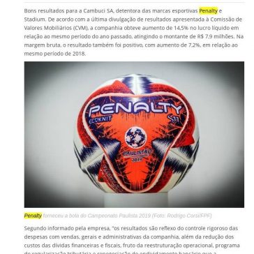 Detentora da Penalty anuncia crescimento de 14,5% no primeiro semestre de 2019- LanceNet