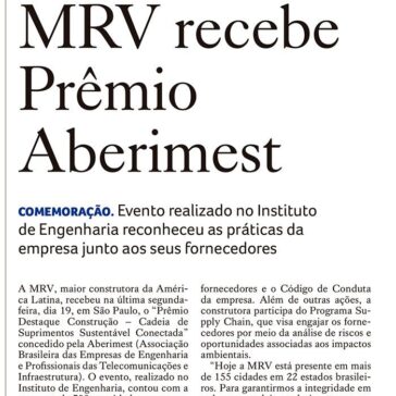 MRV recebe Prêmio Aberimest- Jornal da Cidade