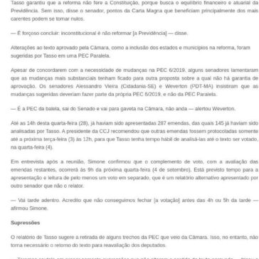 Relatório de Tasso à PEC da Previdência é lido na CCJ. Votação será 4 de setembro- Associação Comercial do Amazonas