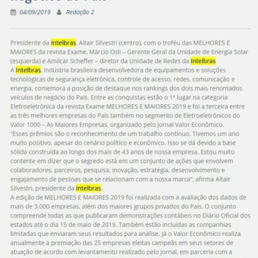 Intelbras nos principais rankins de negócios do País – Rede Press