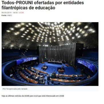 Contra a PEC Paralela que pode extinguir as bolsas sociais e Programa Universidade Para Todos-PROUNI ofertadas por entidades filantrópicas de educação – UCDB