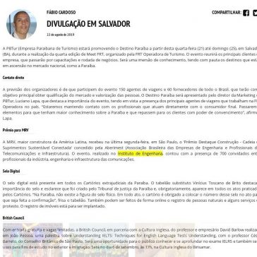 Divulgação em Salvador- Correio da Paraíba