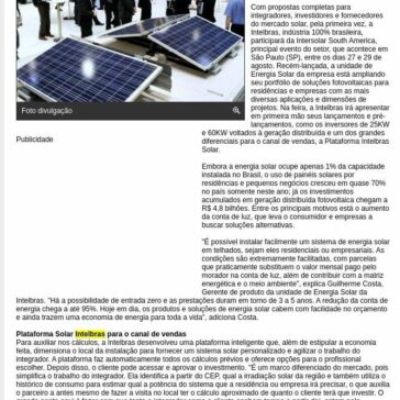 Intelbras Solar apresenta novidades ao setor fotovoltaico na feira INTERSOLAR South America (28/8/2019 – 12:15)- Midiacon News