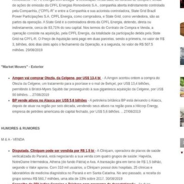 Fusões e Aquisições – destaques da semana 26/ago a 01/set/2019- Fusões & Aquisições