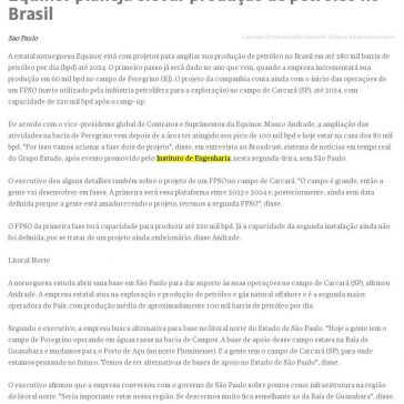 Equinor planeja elevar produção de petróleo no Brasil- Folha de Valinhos