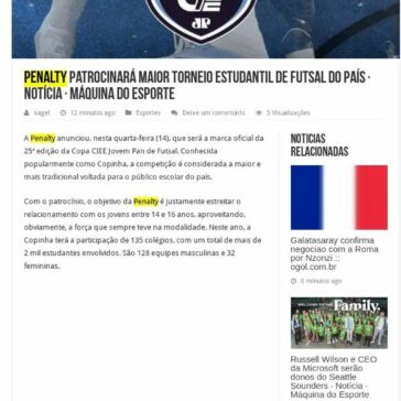 Penalty patrocinará maior torneio estudantil de futsal do país- Dica do Tio
