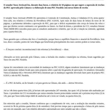 Relatório de Tasso à PEC da Previdência é lido na CCJ. Votação será 4 de setembro- Dia a Dia Tributário