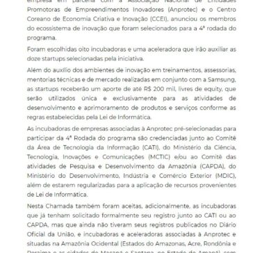 Samsung Creative Startups anuncia ambientes de inovação selecionados para 4ª rodada do programa- Anprotec