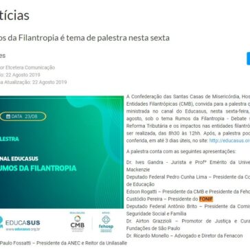 Rumos da Filantropia é tema de palestra nesta sexta- CMB