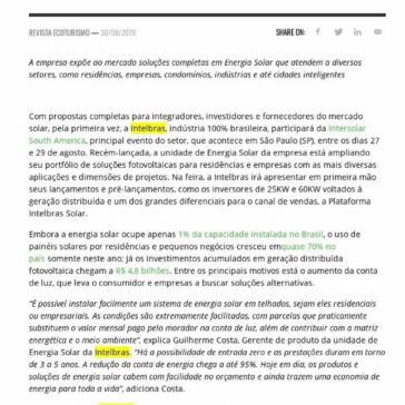 Intelbras Solar apresenta novidades ao setor fotovoltaico na feira INTERSOLAR South America- Revista Ecoturismo