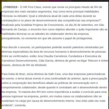 Habilidades técnicas e atitudes do colaborador dentro das empresas serão abordados em evento de RH- V de Vininha
