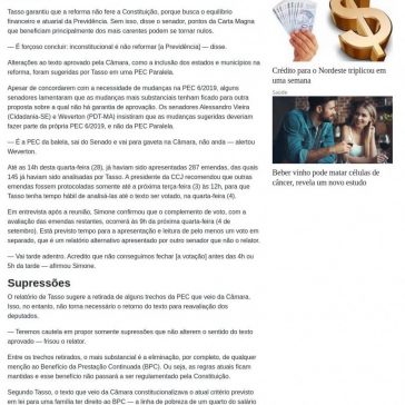 Relatório de Tasso à PEC da Previdência é lido na CCJ. Votação será 4 de setembro Fonte: Agência Senado- A Tribuna de União