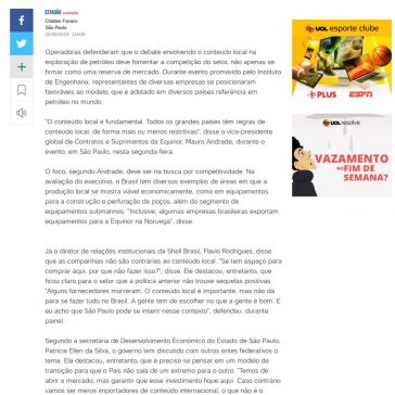 Conteúdo local em petróleo deve focar competição, dizem executivos- UOL