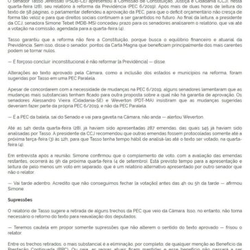 Relatório de Tasso à PEC da Previdência é lido na CCJ. Votação será 4 de setembro- Sescap