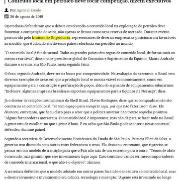 Conteúdo local em petróleo deve focar competição, dizem executivos- Tribuna do Sertão