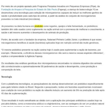 Fapesp: Startup desenvolve probióticos segmentados para nutrição animal- Portal do Governo do Estado de São Paulo