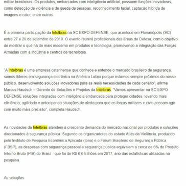 SC EXPO DEFENSE: Intelbras marca presença na feira e apresenta soluções inovadoras de segurança- Porto Gente