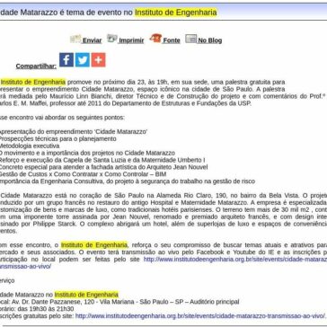 Cidade Matarazzo é tema de evento no Instituto de Engenharia- Difundir